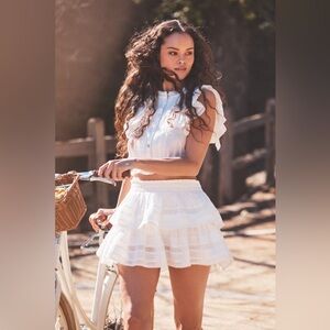 LoveShackFancy White Ruffled Heritage Mini Skirt
